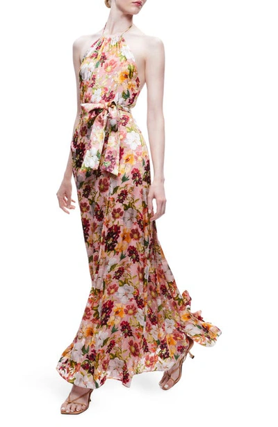 Shop Alice And Olivia Dita Floral Print Halter Dress In Juniper Floral Rose