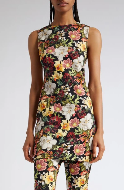 Shop Alice And Olivia Wynell Floral Sleeveless Sheath Dress In Juniper Floral Black