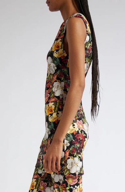 Shop Alice And Olivia Wynell Floral Sleeveless Sheath Dress In Juniper Floral Black