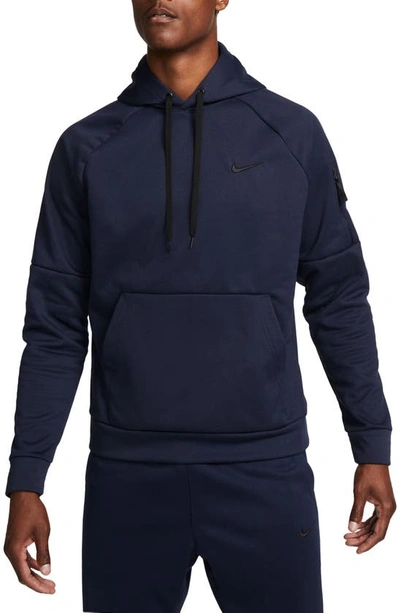 Shop Nike Therma-fit Pullover Hoodie In Obsidian/ Obsidian/ Black