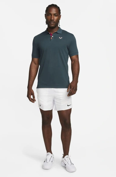 Shop Nike Dri-fit Rafa Slim Fit Polo In Deep Jungle/ Fireberry