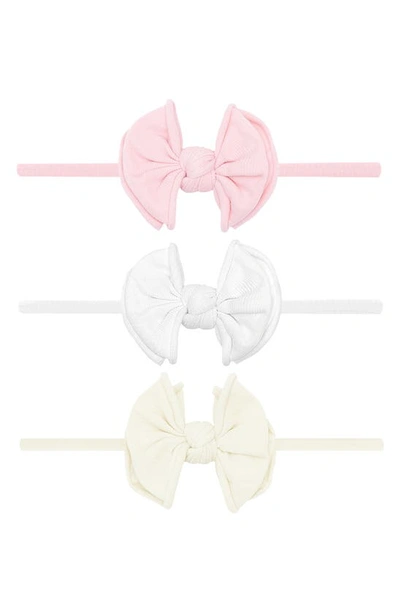 Shop Baby Bling 3-pack Baby Fab Skinny Bow Headbands In Rose Quartz/ White/ Ivory