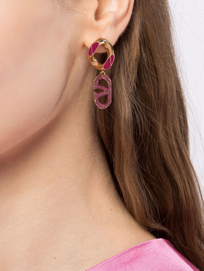 Shop Valentino Vlogo Pendant Earrings In Pink