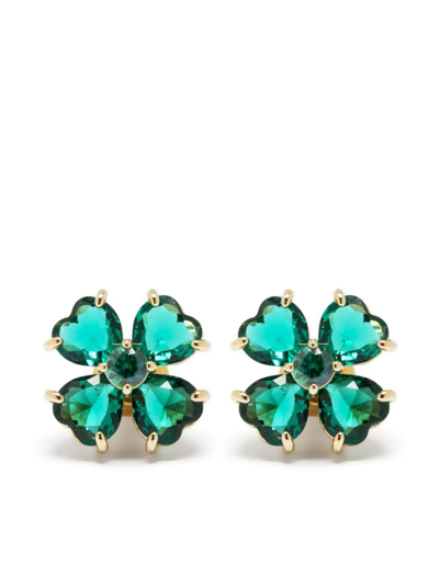 Swarovski Gold-tone Idyllia Green Crystal Stud Earrings In Gold
