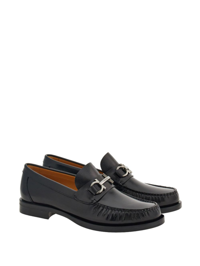 Shop Ferragamo Gancini Leather Loafers In Black