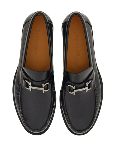 Shop Ferragamo Gancini Leather Loafers In Black