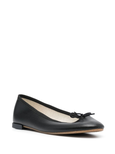 Shop Repetto Bow-detail Leather Ballerina Shoes In Black