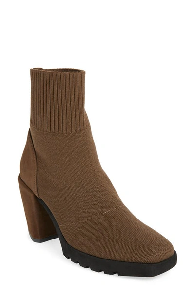 Eileen Fisher Spell Knit Sock Block-heel Booties In Antelope