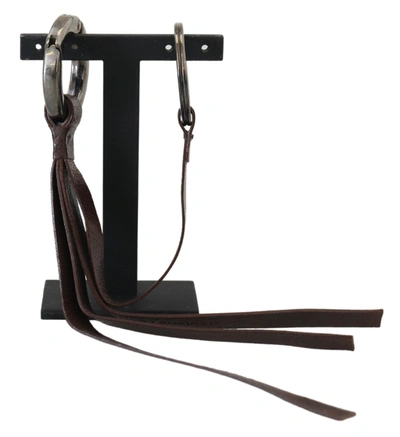 Costume National Brown Leather Silver Tone Metal Keyring Keychain In Brown