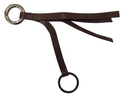 Costume National Brown Leather Silver Tone Metal Keyring Keychain In Brown