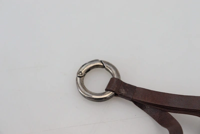 Costume National Brown Leather Silver Tone Metal Keyring Keychain In Brown