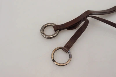 Costume National Brown Leather Silver Tone Metal Keyring Keychain In Brown