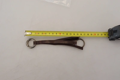 Costume National Brown Leather Silver Tone Metal Keyring Keychain In Brown