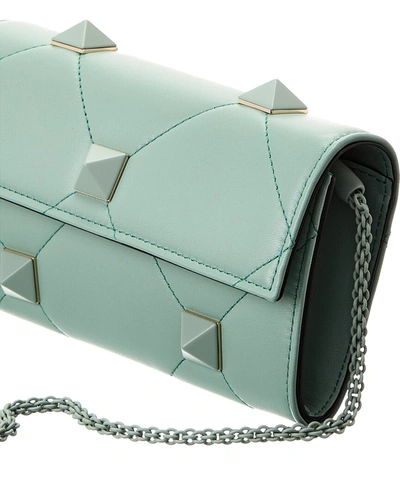 Shop Valentino Roman Stud Leather Wallet On Chain In Blue