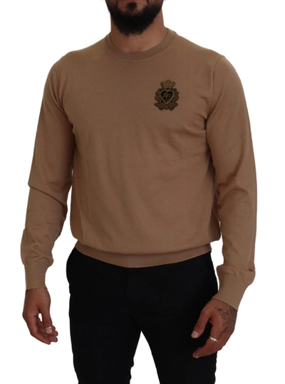 Shop Dolce & Gabbana Beige Cashmere Crown Logo Pullover Men's Sweater