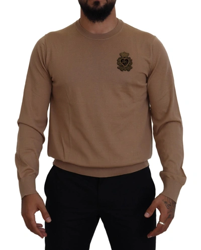 Shop Dolce & Gabbana Beige Cashmere Crown Logo Pullover Men's Sweater
