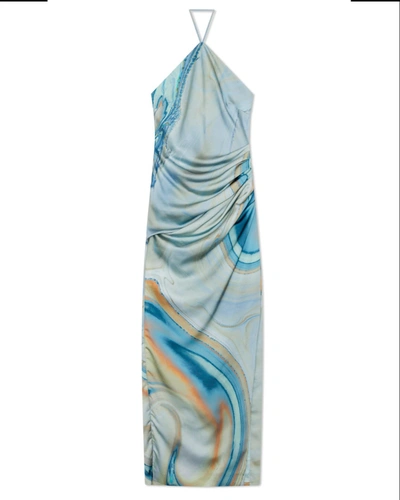 Shop Jonathan Simkhai Hansel Marble Printed Satin Gown In Laguna In Multi