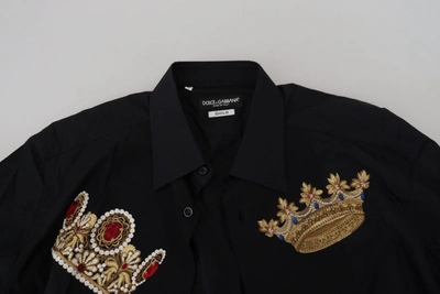 Shop Dolce & Gabbana Black Gold Crown Slim Fit Dress Formal Men's Shirt