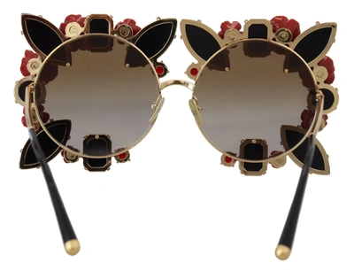Shop Dolce & Gabbana Metal Frame Roses Embellished Dg2207b Women's Sunglasses In Gold