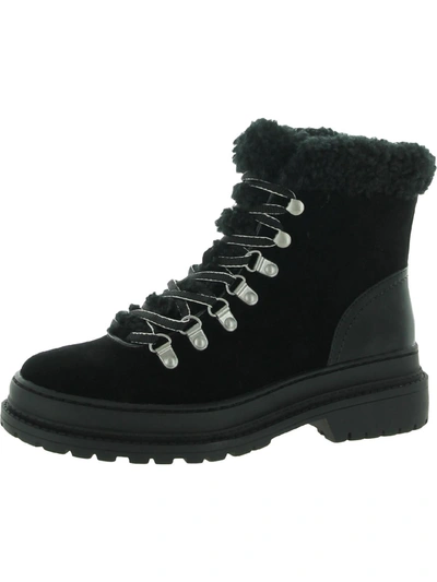 Shop Splendid Yvonne Womens Suede Faux Fur Trim Hiking Boots In Black