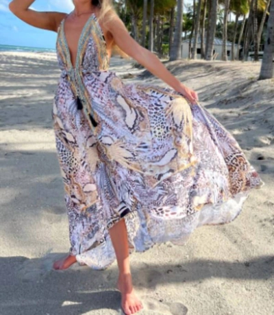 La Moda Clothing Hippie Backless Halter Maxi Dress In Multi