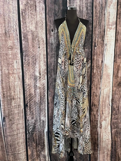 La Moda Clothing Hippie Backless Halter Maxi Dress In Multi