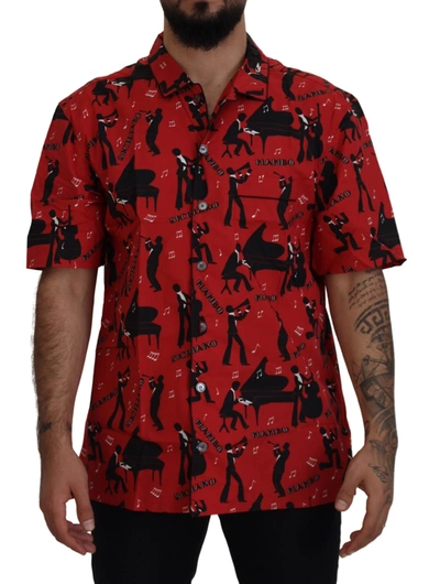 Shop Dolce & Gabbana Black Red Jazz Cotton Casual Men's Shirt