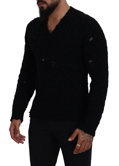 Shop Dolce & Gabbana Black Wool V-neck Knitted Pullover Men's Sweater