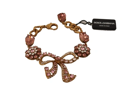 Shop Dolce & Gabbana Brass Chain Baroque Crystal Embellished Women's Bracelet In Gold