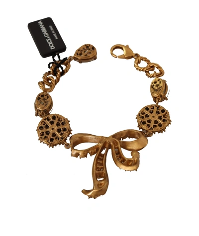Shop Dolce & Gabbana Brass Chain Baroque Crystal Embellished Women's Bracelet In Gold