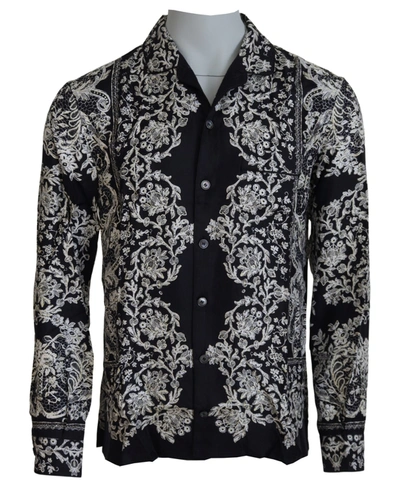 Shop Dolce & Gabbana Blue Silk Floral Baroque Satin Casual Men's Shirt