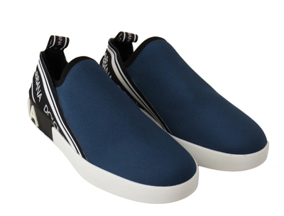 Shop Dolce & Gabbana Blue Stretch Flats Logo Loafers Sneakers Men's Shoes