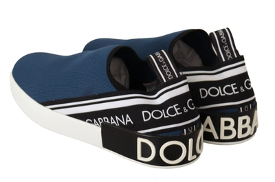 Shop Dolce & Gabbana Blue Stretch Flats Logo Loafers Sneakers Men's Shoes