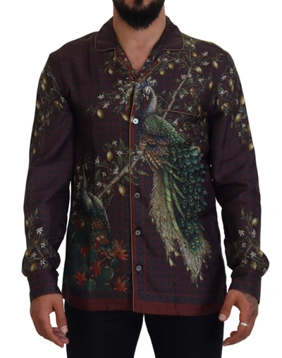 Shop Dolce & Gabbana Bordeaux Ostrich Silk Satin Casual Mens Men's Shirt