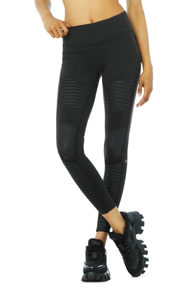 Shop Alo Yoga High Waist Moto Legging In Black/black Glossy In Multi