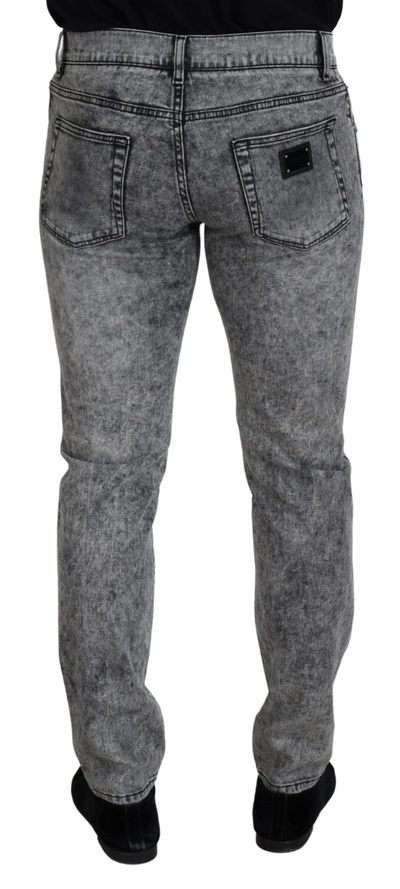 Shop Dolce & Gabbana Gray Washed Cotton Low Waist Denim Men's Jeans