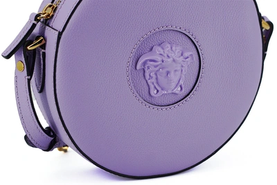 Shop Versace Calf Leather Round Disco Shoulder Women's Bag In Purple