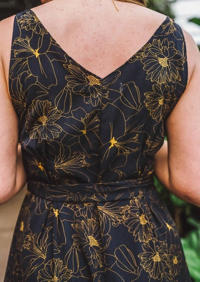 Bishop + Young Double V-neck Belted Midi Dress In Navy In Blue