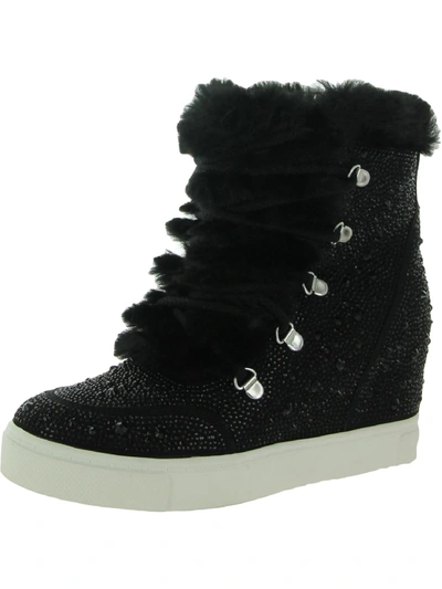 Steve Madden Becoming Womens Rhinestone Faux Fur Lined Ankle Boots In Multi