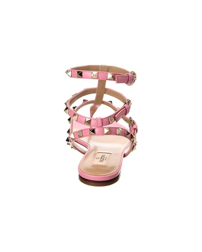 Shop Valentino Rockstud Caged Leather Ankle Strap Sandal In Pink