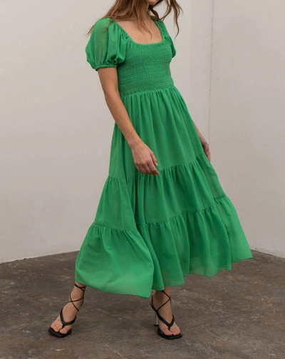 Shop Moon River Puff Sleeve Smocked Midi Dress In Green