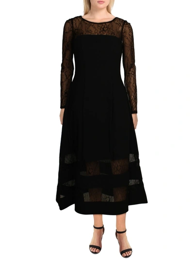 Shop Aidan Mattox Womens Crepe Shadow Stripe Midi Dress In Black