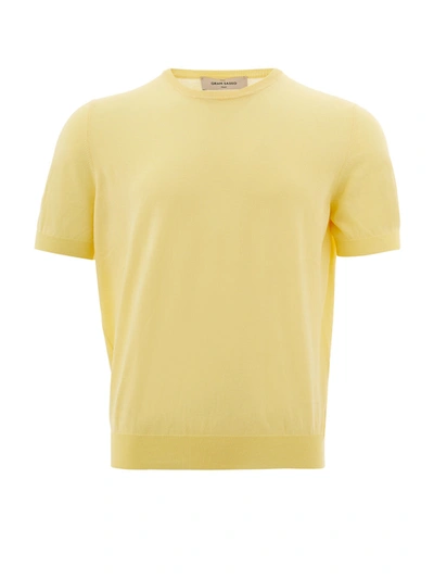 Shop Gran Sasso Round Neck Cotton Yellow Men's T-shirt