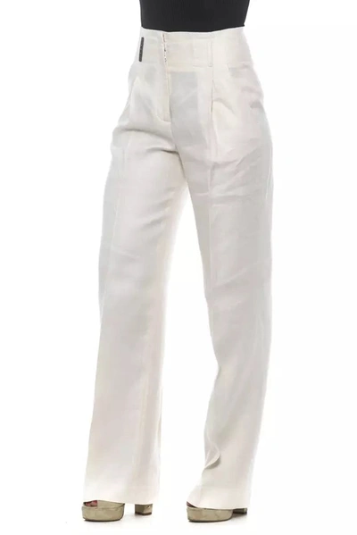Shop Peserico Beige/white Flax Jeans &amp; Women's Pants