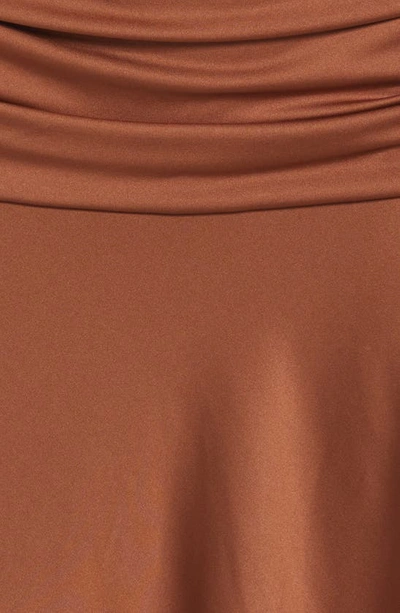 Shop Black Halo Maxine Puff Sleeve Twist Front Asymmetric Hem Dress In Hazelnut