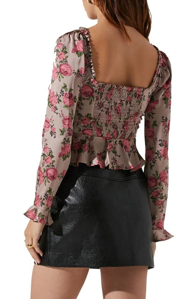 Shop Astr The Label Floral Sweetheart Neck Underwire Satin Top In Taupe Pink Floral