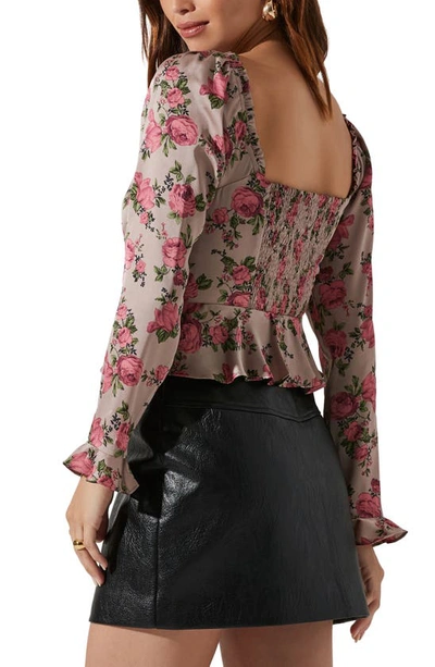 Shop Astr The Label Floral Sweetheart Neck Underwire Satin Top In Taupe Pink Floral
