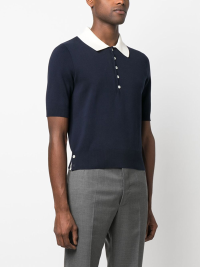 Shop Thom Browne Contrasting-collar Detail Polo Shirt In Blue
