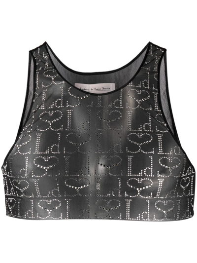 Shop Ludovic De Saint Sernin Crystal Monogram Sheer Tank Top In Black