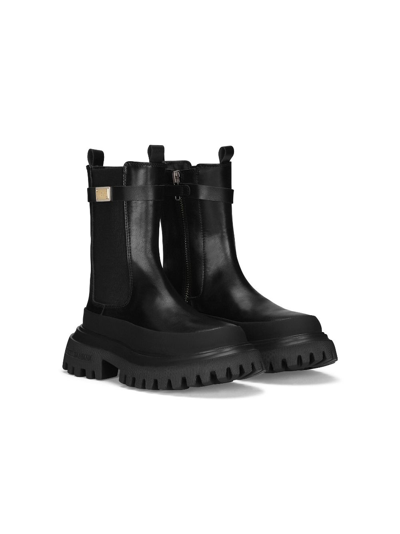 Shop Dolce & Gabbana Logo-plaque Leather Wellies In Black